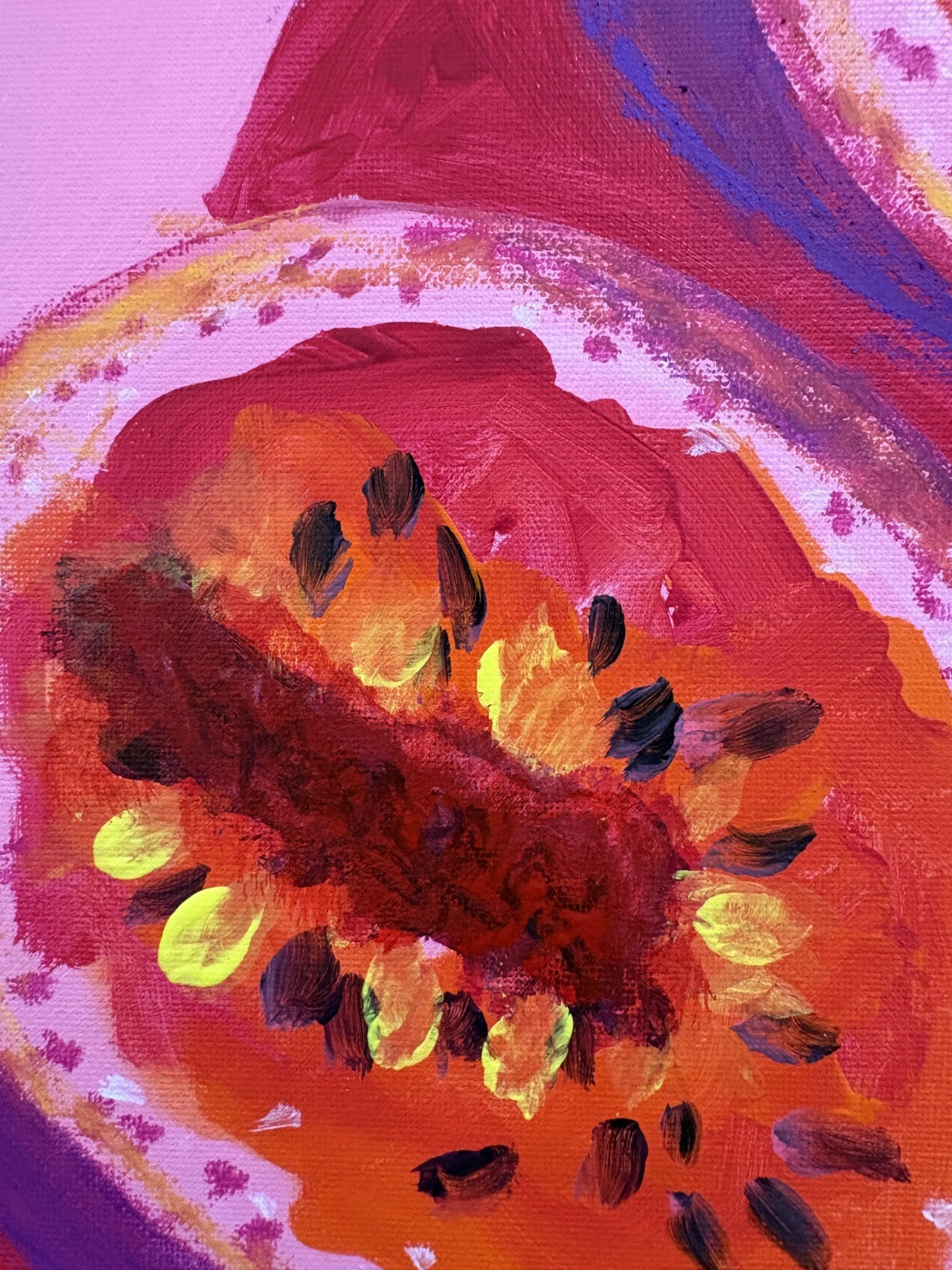 Passion Fruit 12×16 Canvas Abstract Colorful Pink Fruit Kitchen Original Art