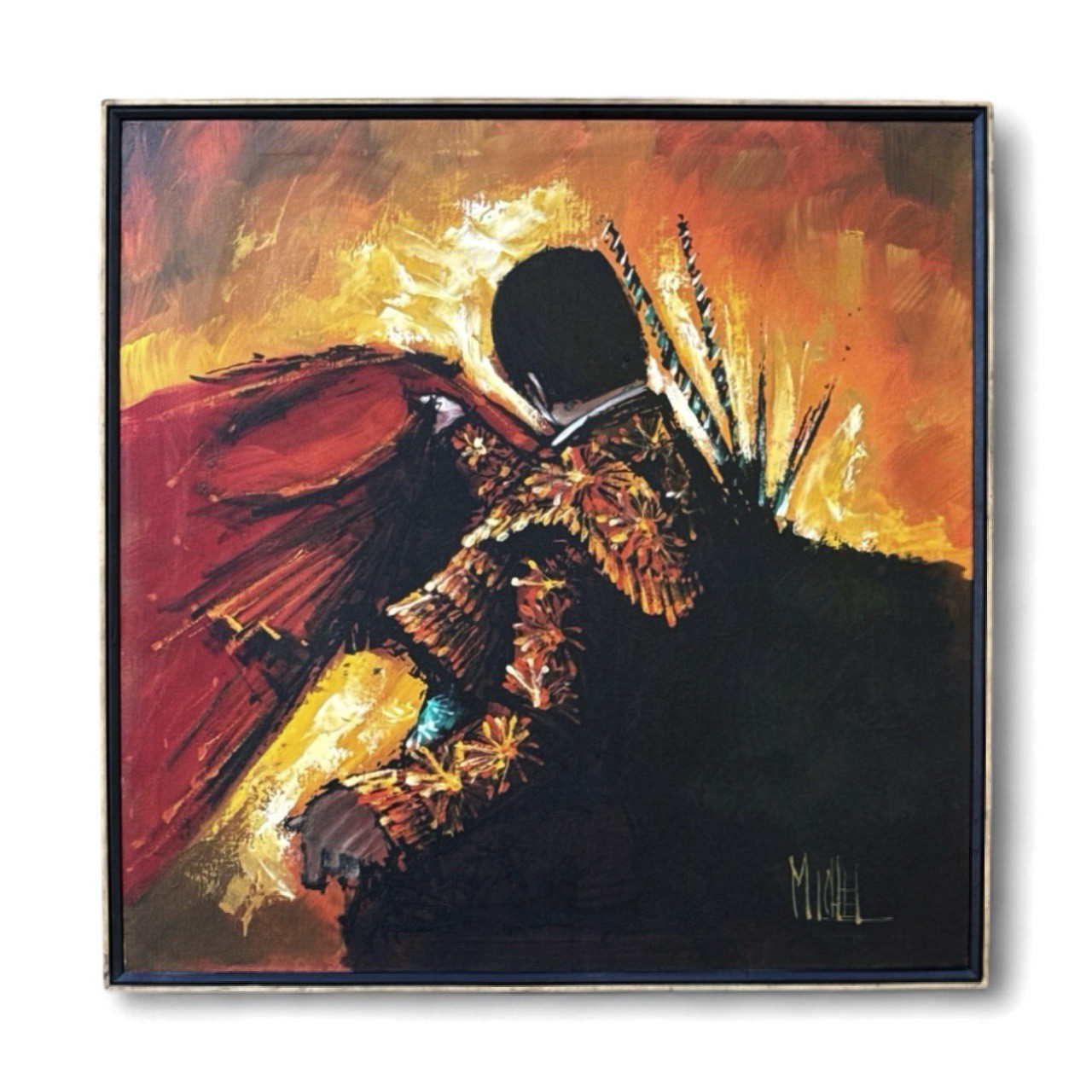 Matador Bullfighter 60s Oil Painting 37×37” Spanish Art Michel/Vanguard Studios?