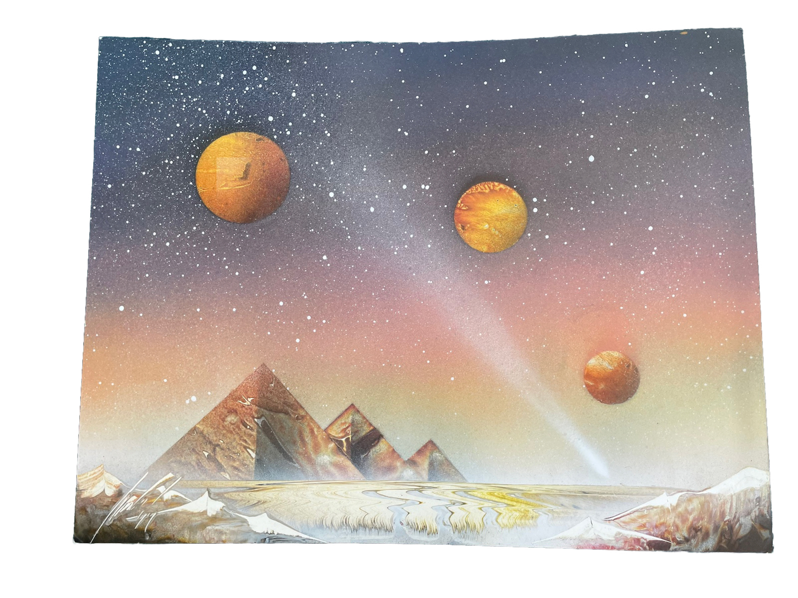 1970/80 Spray Paint Art – Aerosolgrafia Planets Signed Pyramids Space