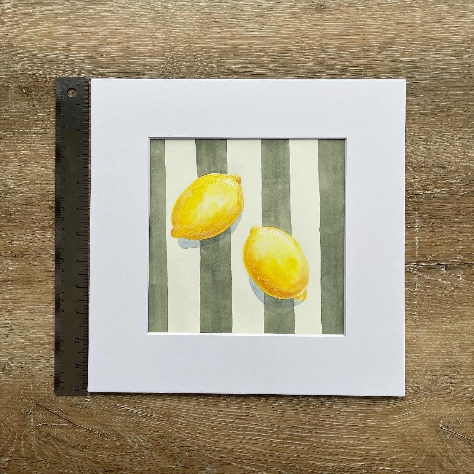 Lemon Watercolor Painting Original Signed 12×12 Ready to Frame Kitchen Decor