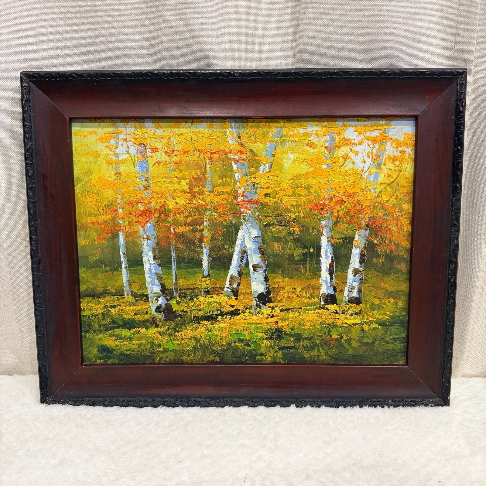Autumn Birch Forest Landscape Impasto Oil Painting on Canvas