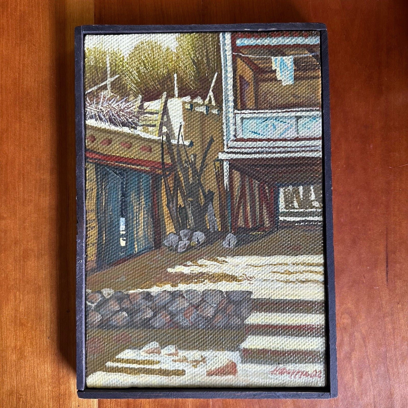 Southwestern Adobe House New Mexico Painting In Rustic Frame /Artist Signed 2002