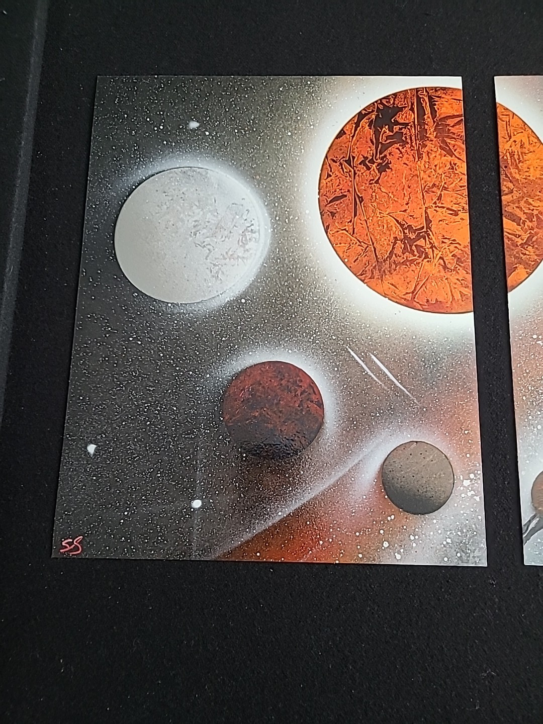 Solar System Outer Space Planets Spray Paint Art 11×14 Set Of 3 Pictures