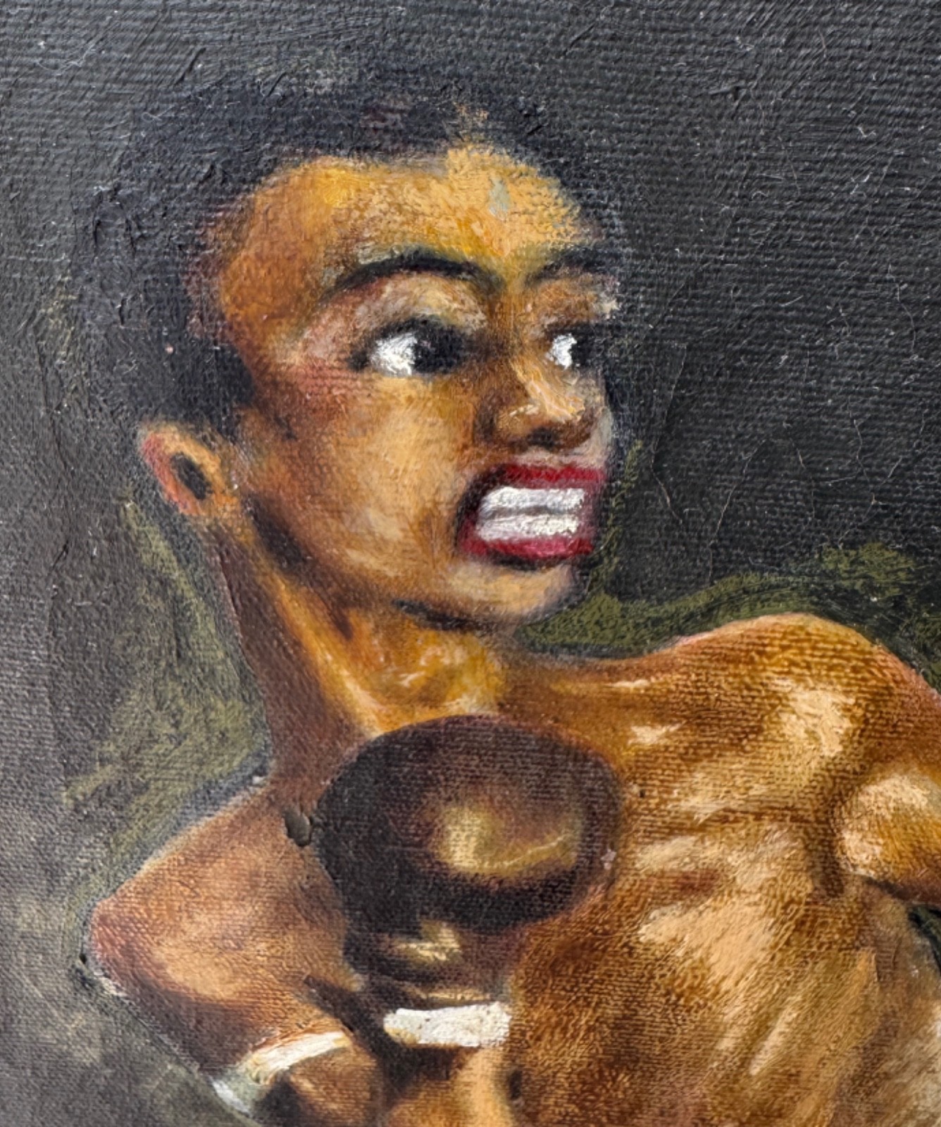 Vintage Framed Boxing Boxers Figural Painting Modern Art Wall Hanging Sports