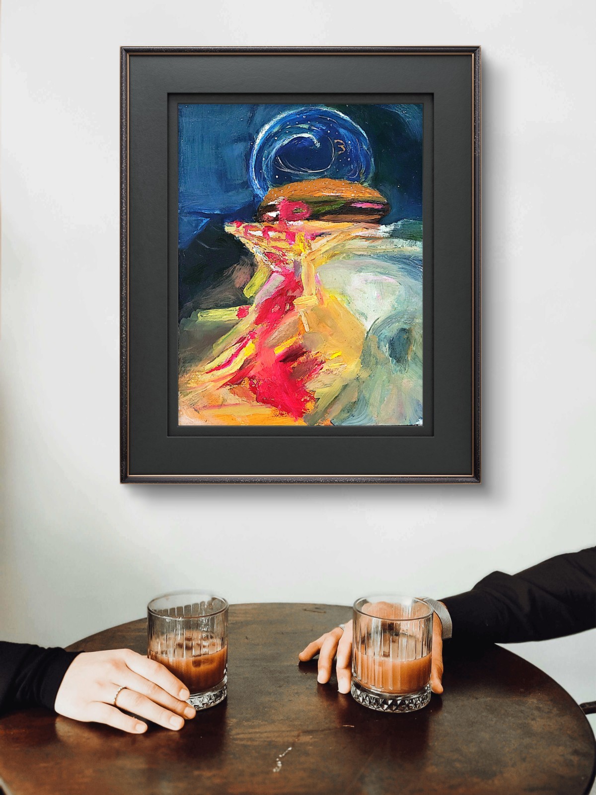 Burger And Fries Abstract Expressionist Original Oil Painting Canvas 12×16