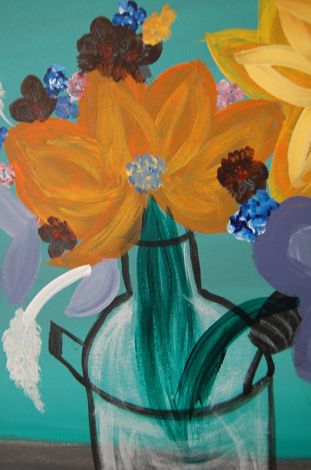 ORIGINAL FRAMED ACRYLIC MODERN ABSTRACT PAINTING OF FLOWERS ON VASE A STILL LIFE