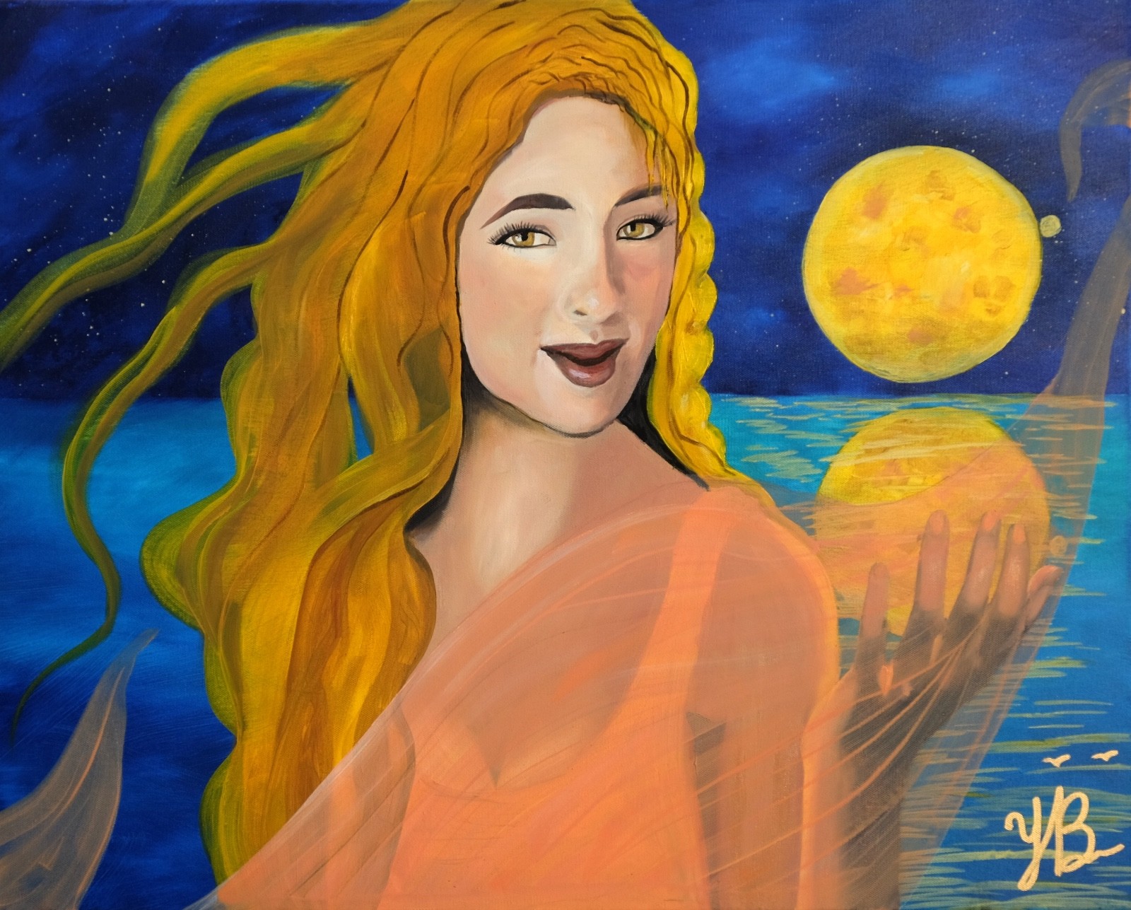 Art, Painting, «Moon in Hand» – Giclee on Canvas 22″ x 28″ by Yelena Berzon