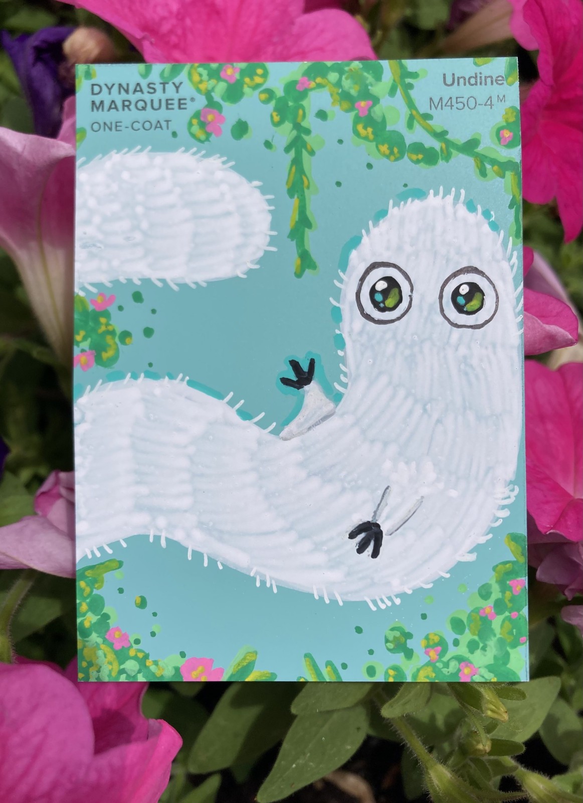 ACEO Original 2.5×3.5 Fluffy, White, Witch Buddy in Brush by Lil Creek Boutique