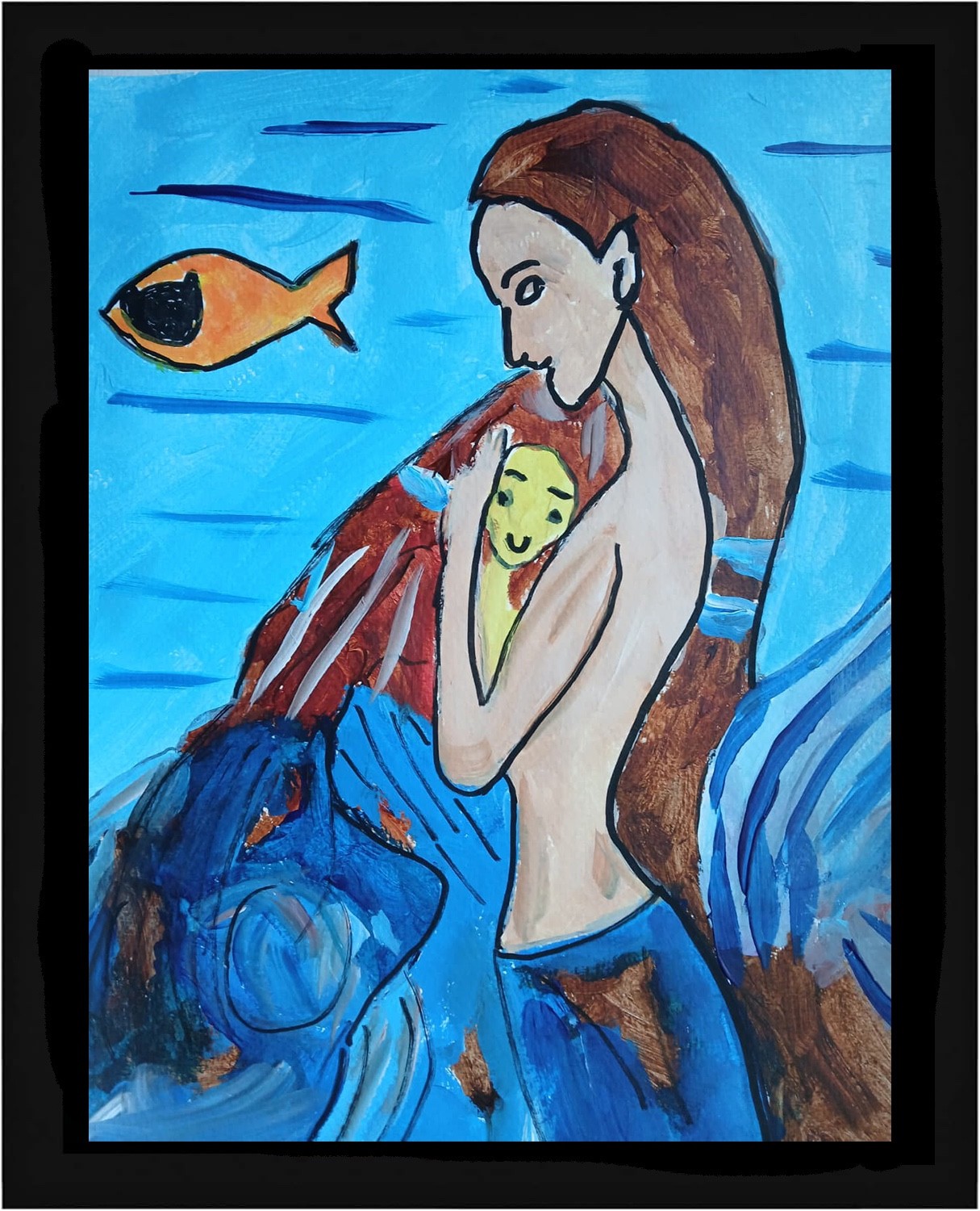 Expressionism/Abstract 11×14 Happy Mermaid Signed Colorful Hand Made Painting