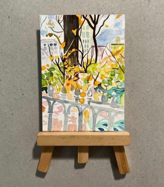 ACEO Art Card Print Of Original NYC park Fall Watercolor From LinkNYC