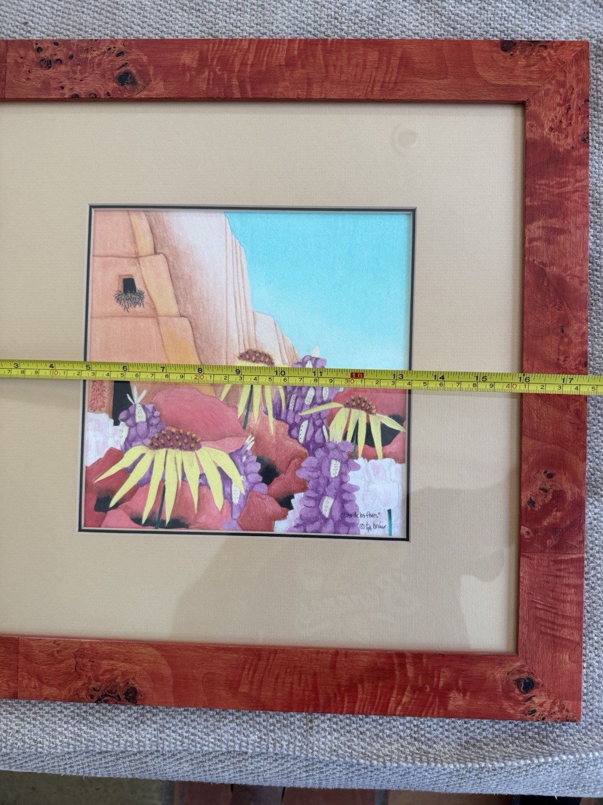 BJ Briner – Taos Artist – Casa de Los Flores – Framed Oil Pencil Paper Painting