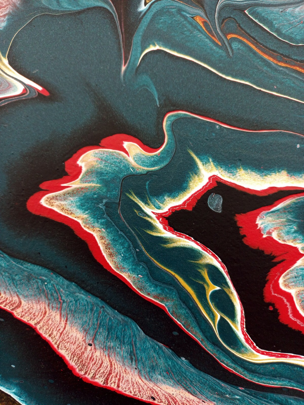 Original Abstract Painting Red Center Dark Blue Flowing Layers Artwork, 12×24