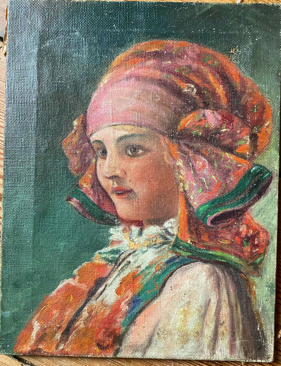 Oil painting around 1880 girl in costume portrait young lady Italy ? Austria?