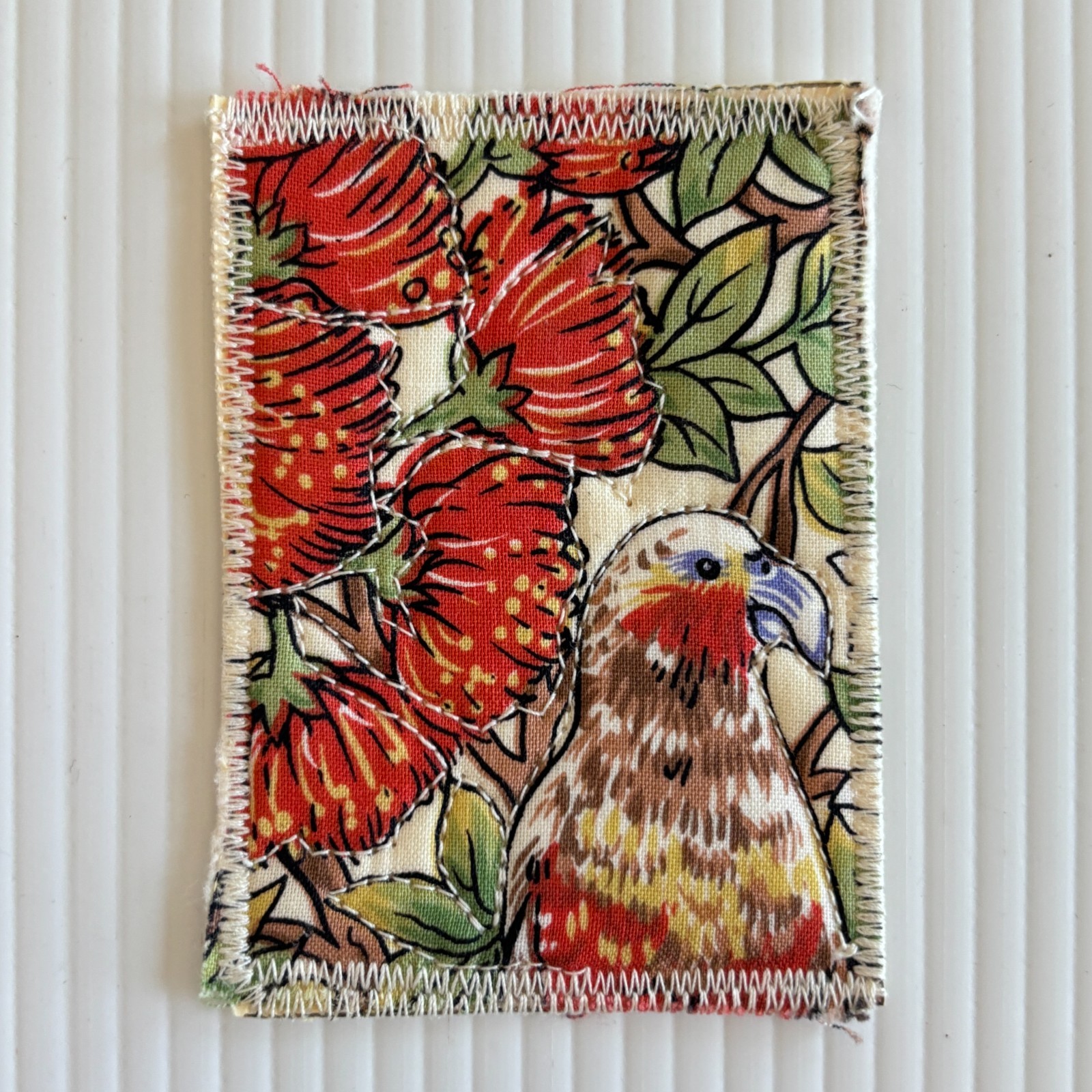 ACEO Original Art Quilt Embroidery Bird Flowers Floral