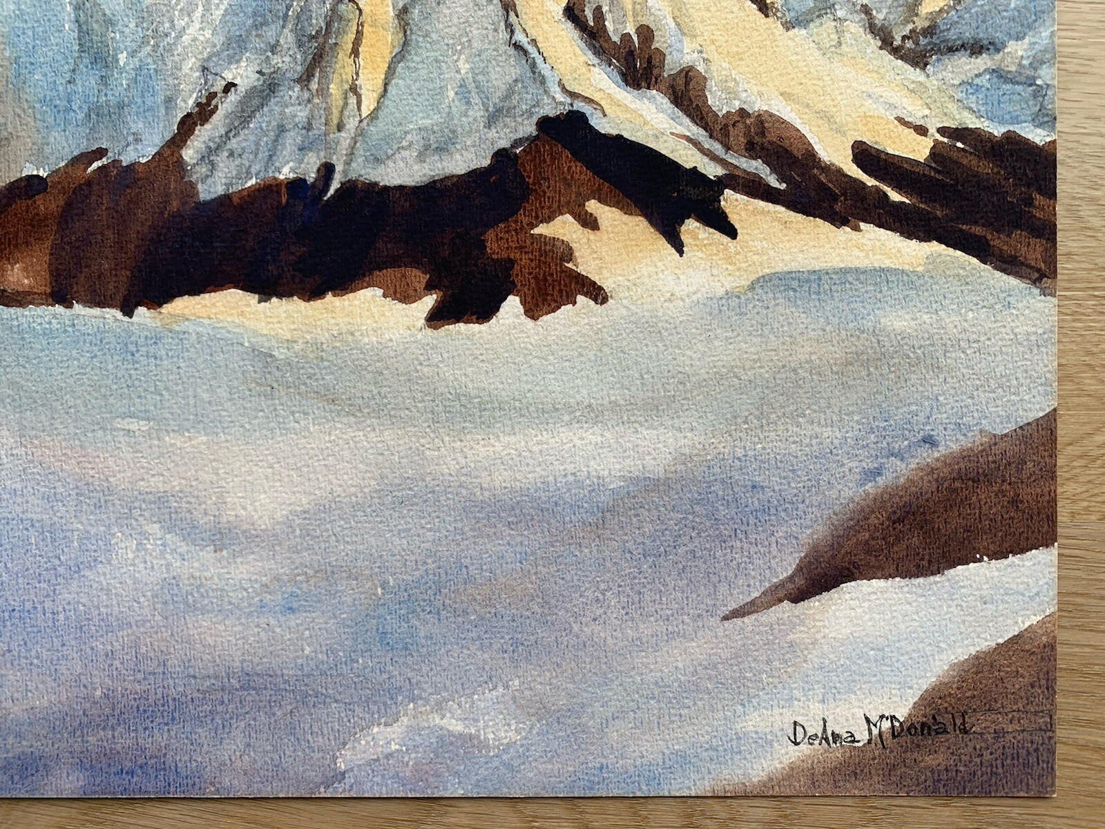 Original signed DeAna McDonald Watercolor Landscape Painting Mountain Landscape