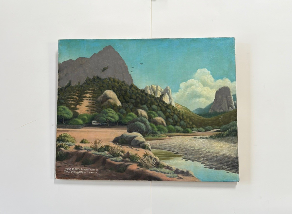 Arizona Landscape Painting Pena Blanca Camp Lake Plein Air Camping RV Vintage