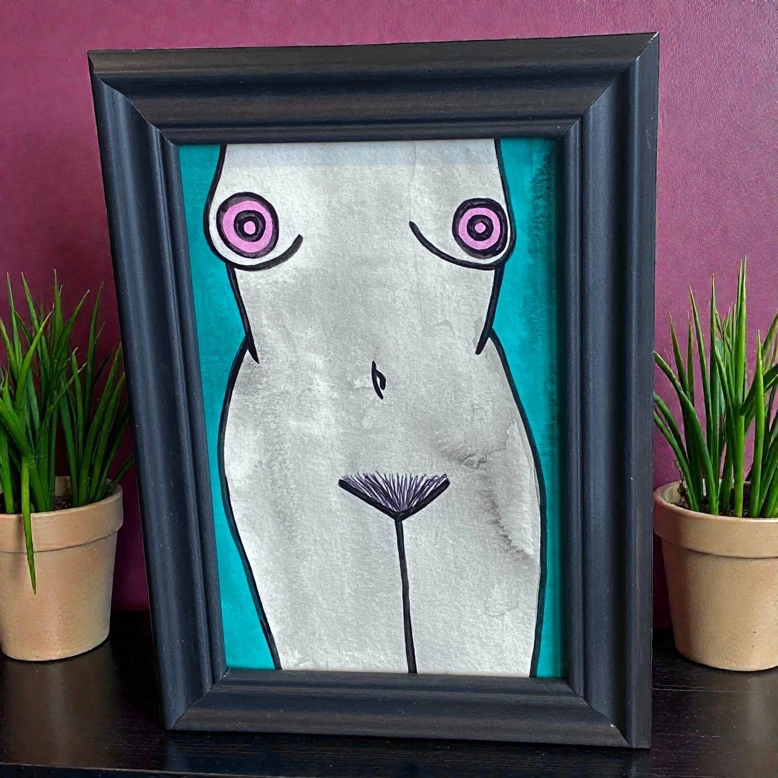 Original Painting Art Woman Ooak Framed Human Body Female Study Form #1