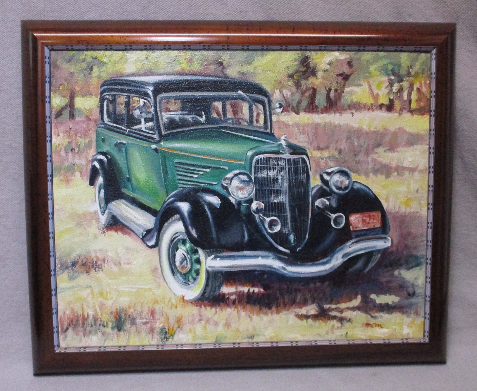 Original Oil Painting of a 1934 Ford 4 Door Sedan, Signed