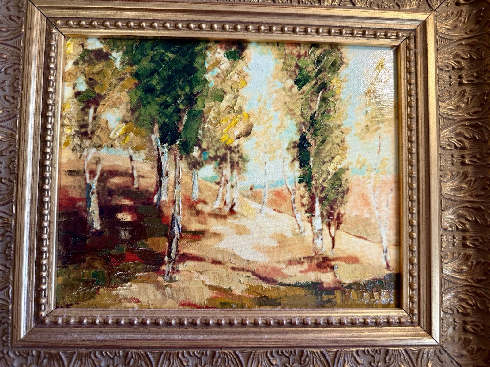 Original Oil Painting Fall Landscape Heavy Ornate Frame 15” x 13.5” x 2.5”