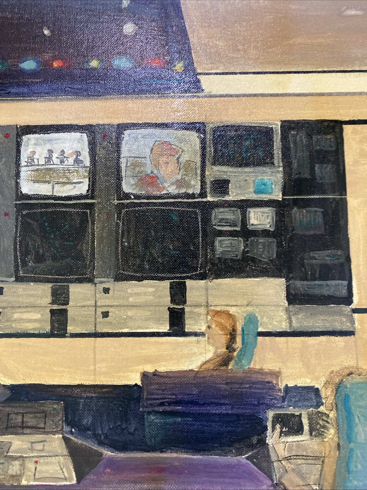 Original Vintage MCM inspired Command Center Technical Rendering Painting