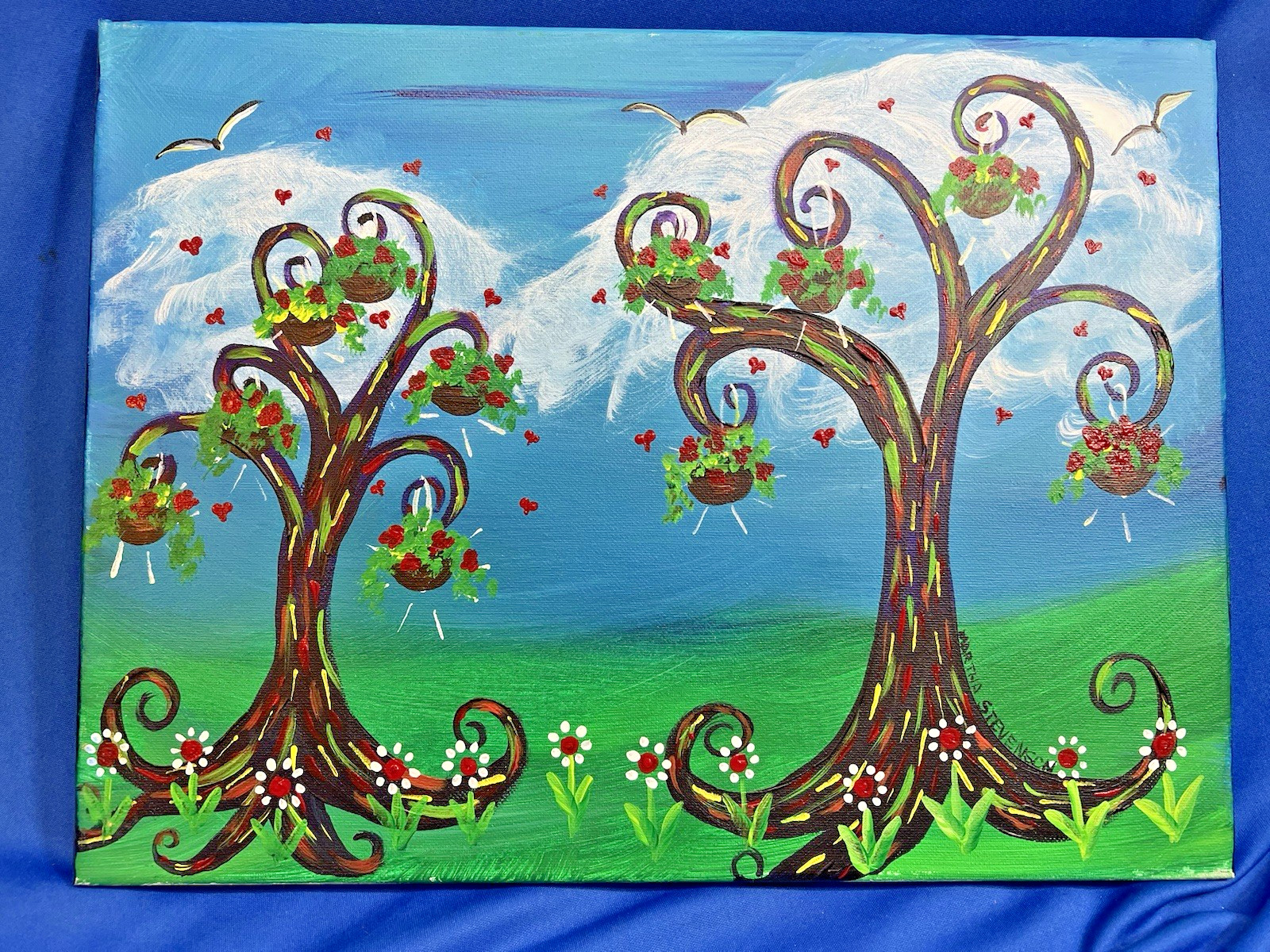 Abstract «trees» oil on canvas on wood stretcher, by Martha Stevenson, 12″x16″