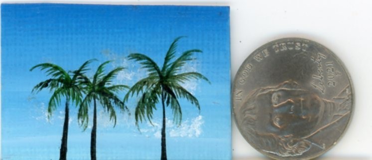 ORIGINAL 1×1.5 Acrylic Dollhouse Mini Painting Beach Florida Palm Trees HYMES
