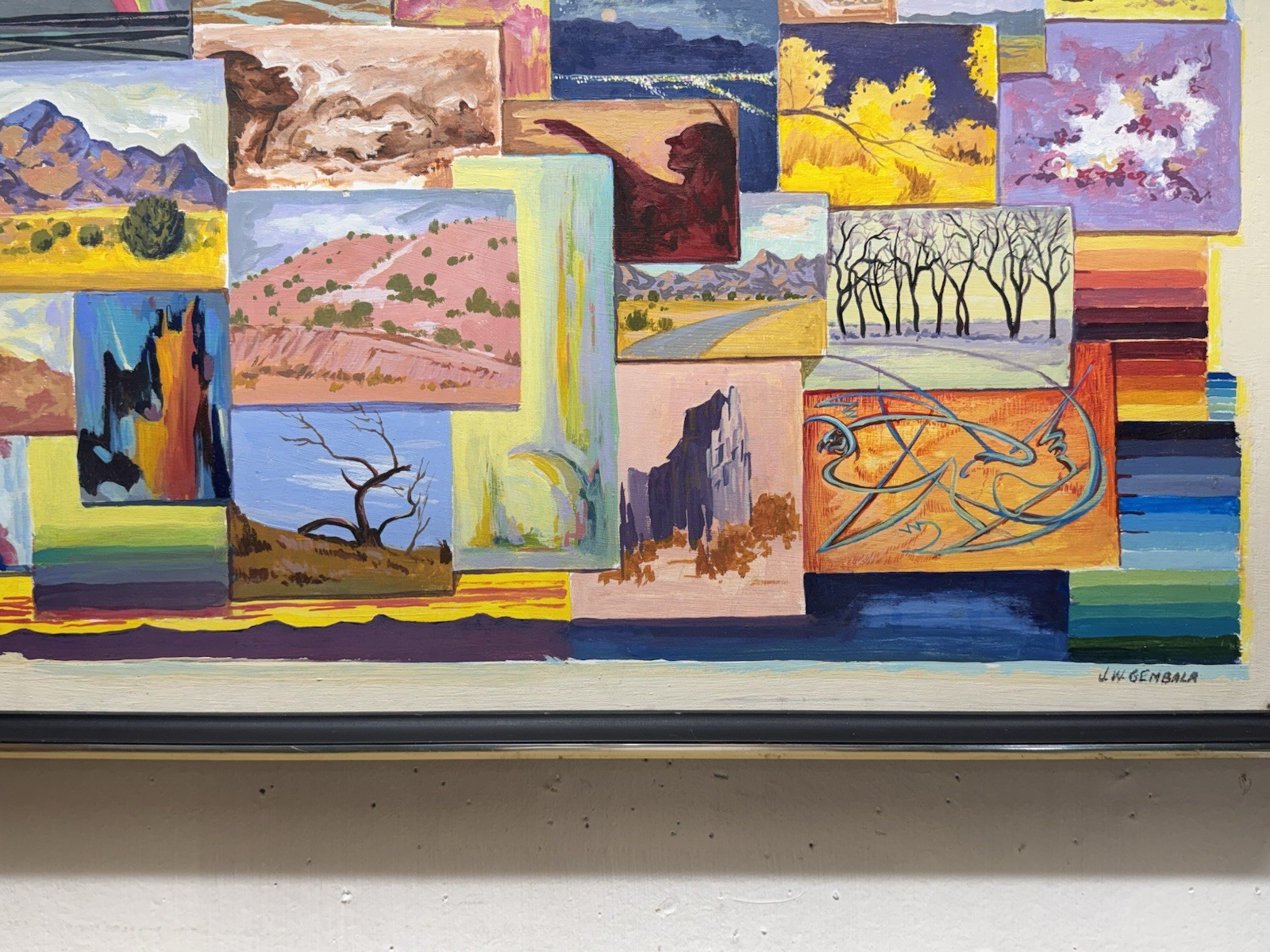 Vintage Signed Multi Panel Southwestern Inspired Original Painting Framed