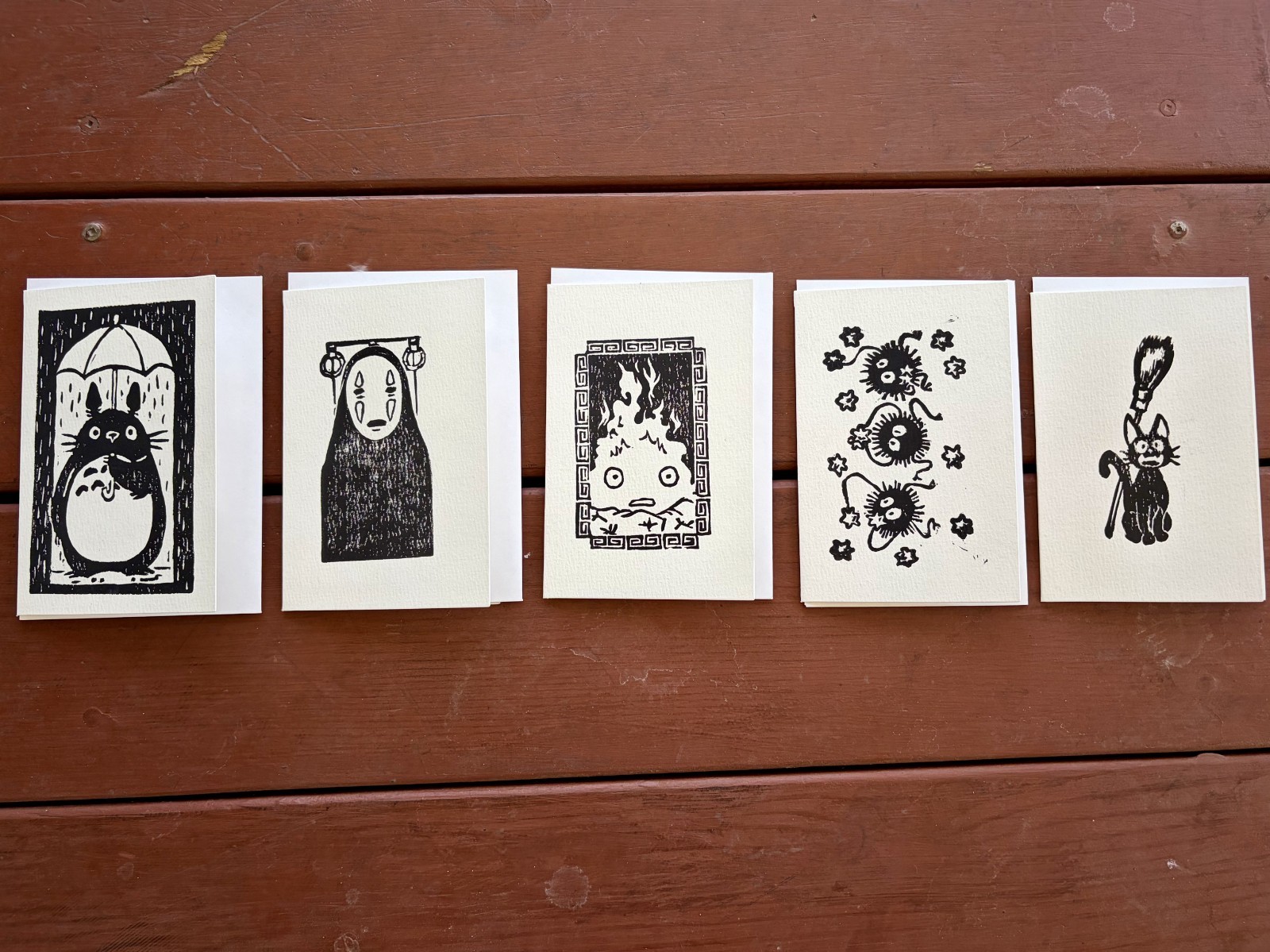 Original Studio Ghibli Greeting Cards 4 Print By Alannah Dyer- 4×6 in. Lino Cut