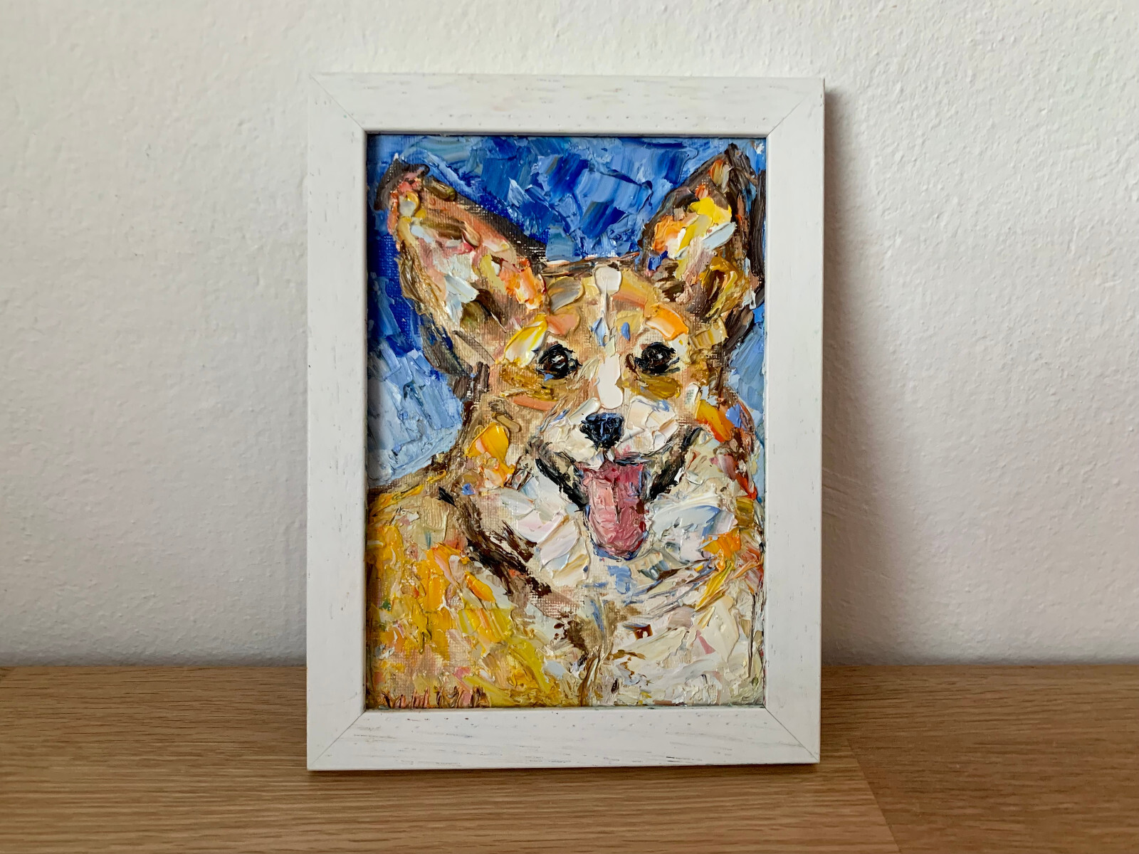 Dog Corgi Portrait Oil Painting On Canvas Board Original Pets Wall Art Decor