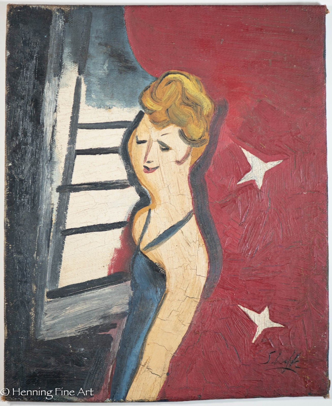 Vintage Carl Shaffer Impressionist Painting Patriotic Female Portrait WPA 37