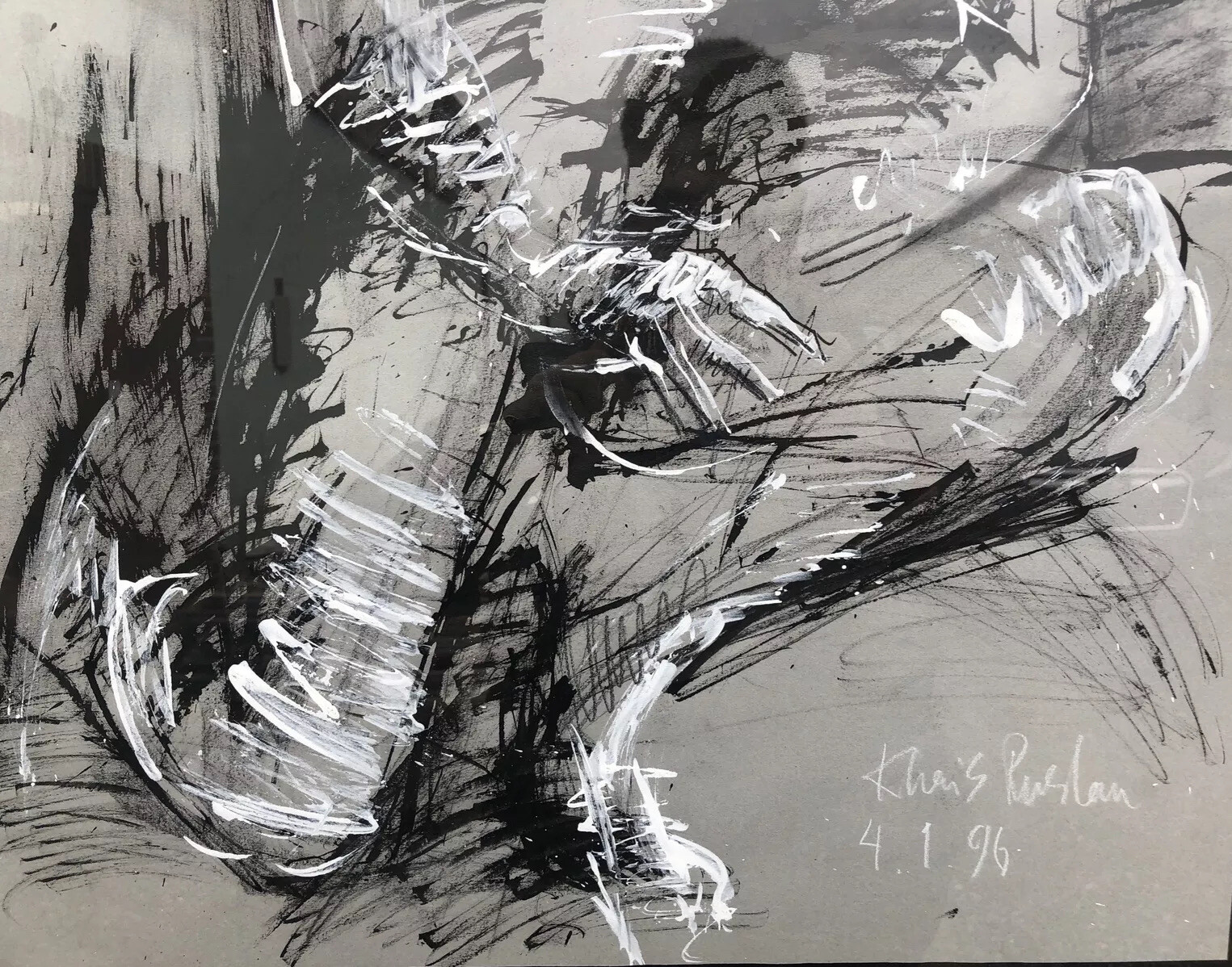 Signed Ruslan Khais 4 1 96 Gouache Of A Nude Female 29 1/2” X 14 1/4” X 1 3/4”