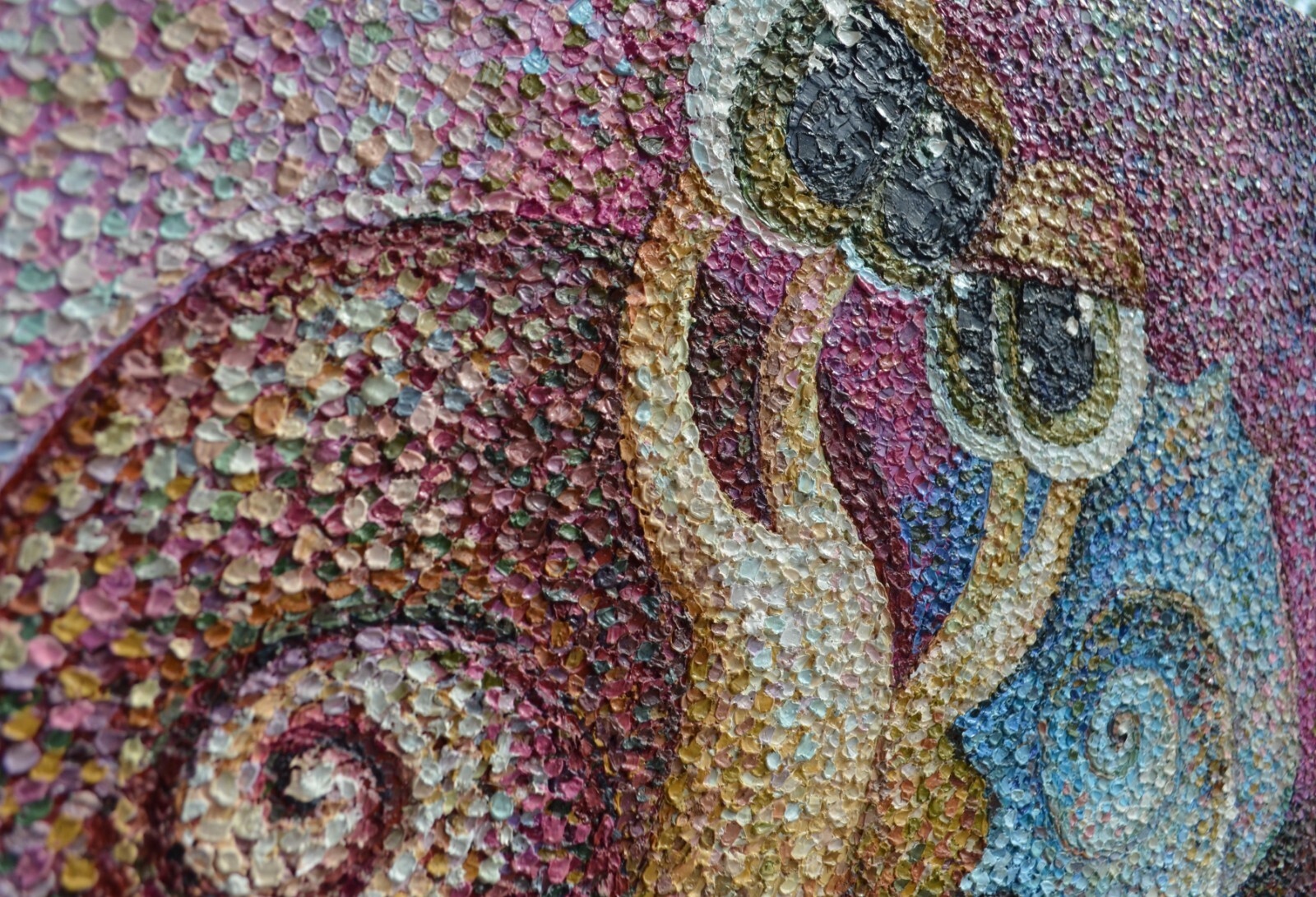 A unique oil painting «Two snails in love». Format 40*50 centimeters.Pointillism