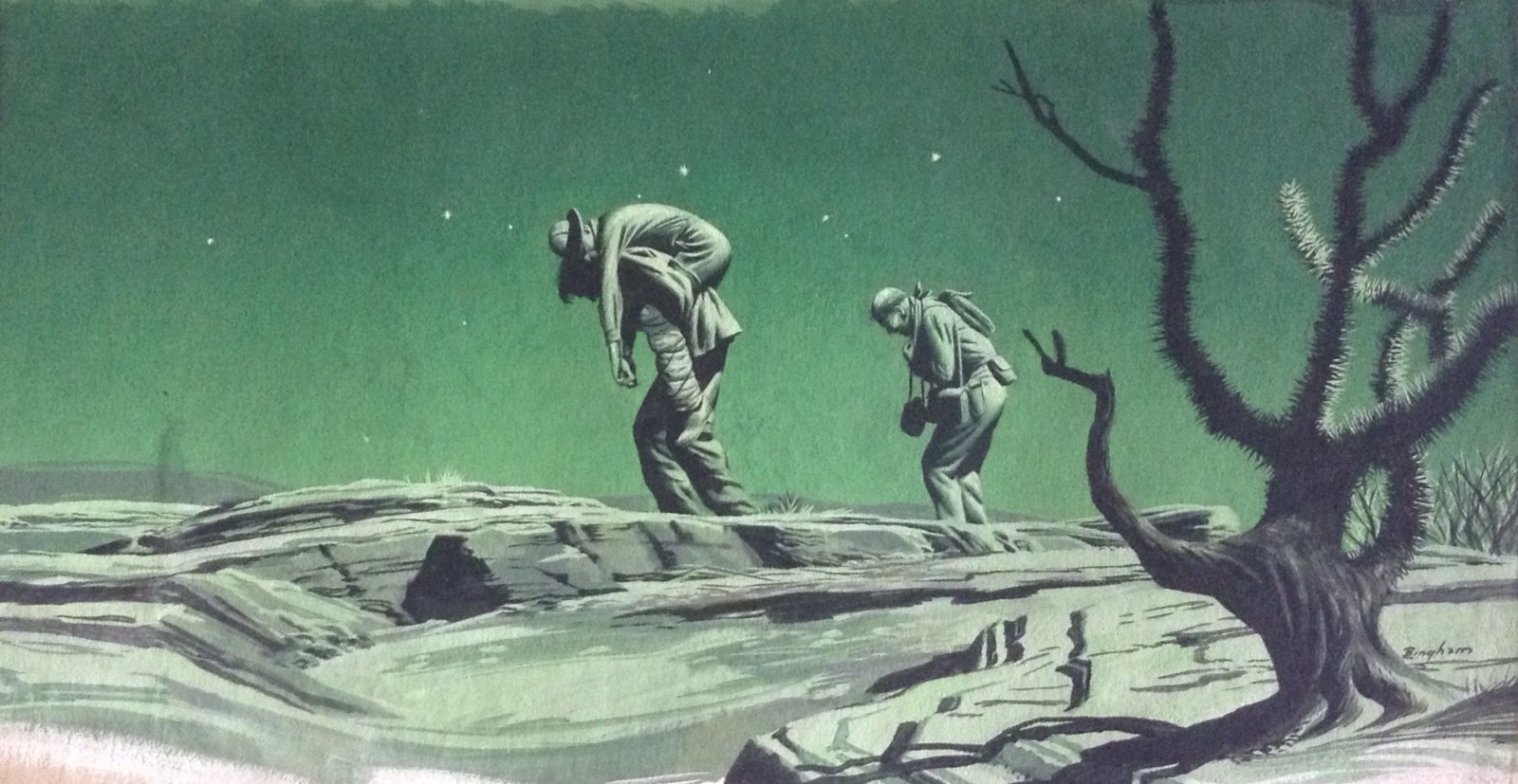 J. R. BINGHAM Original Listed Signed Vintage Illustration War Sat Eve Post 1947