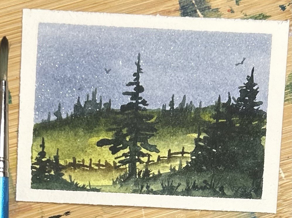 ACEO Blue Skies Series 2, Watercolor Landscape Painting By Sasha Lehto