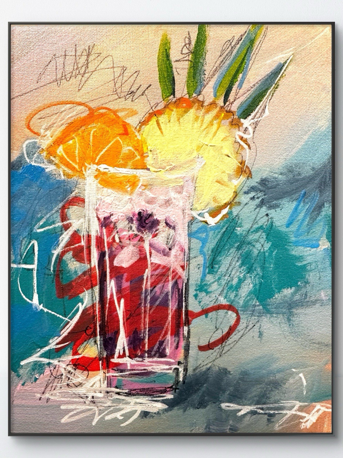 SAMATOWIC Original Abstract 8×10 Poolside Drinks Hand Painted Signed Decor 245