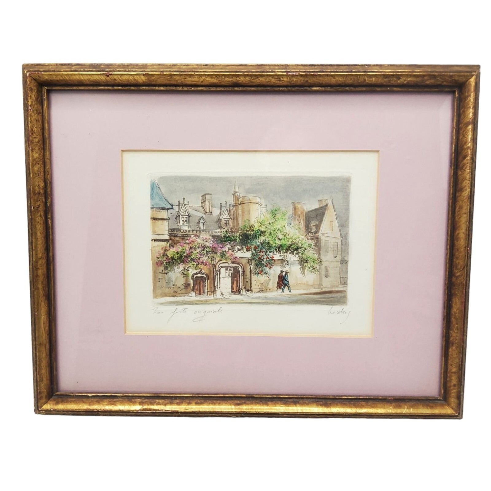 vintage beders original hand colored etching (eau forte)