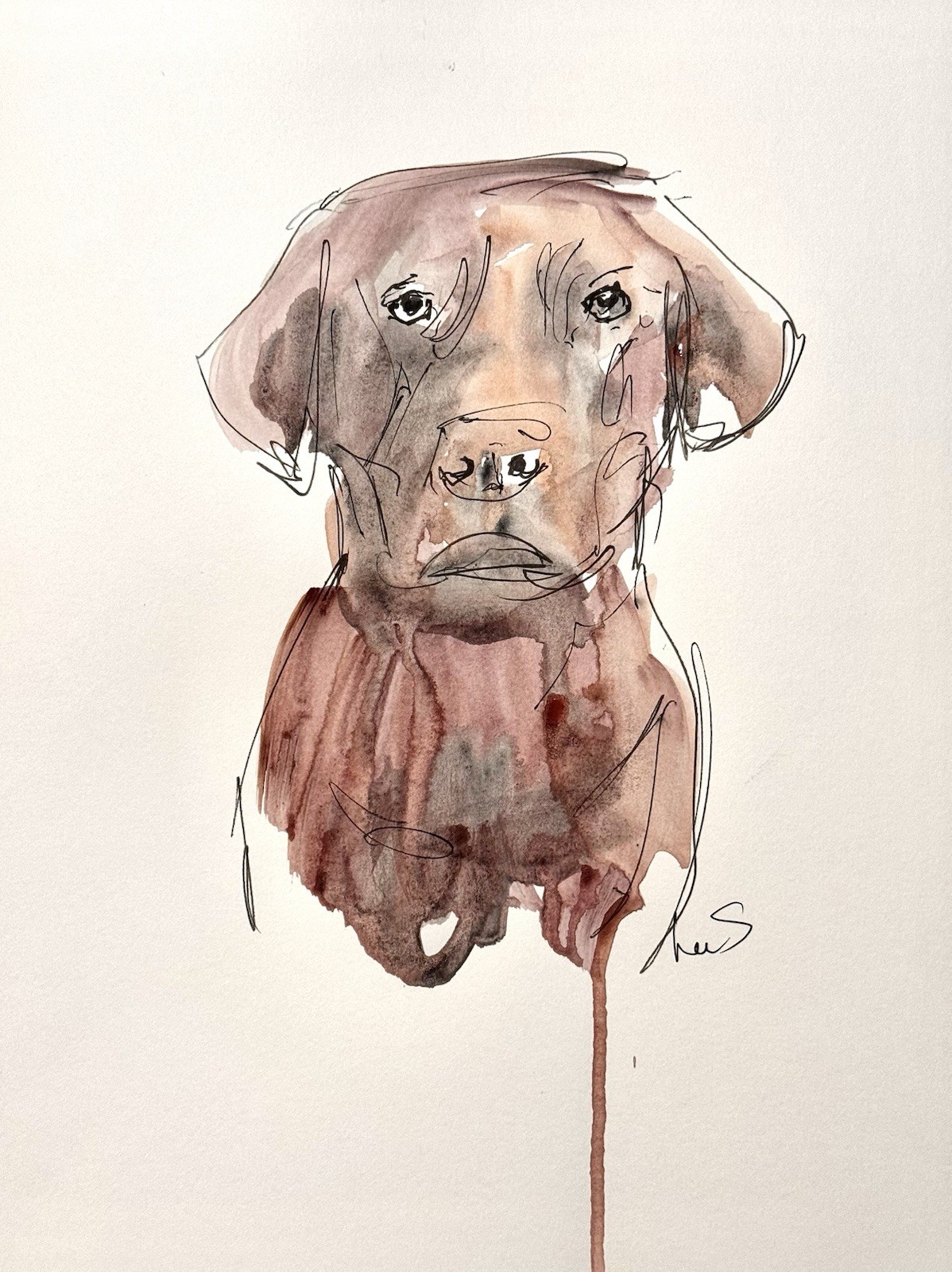Original Abstract MInimalism 9×12 Labrador Dog Handmade Signed Bedroom Decor 20