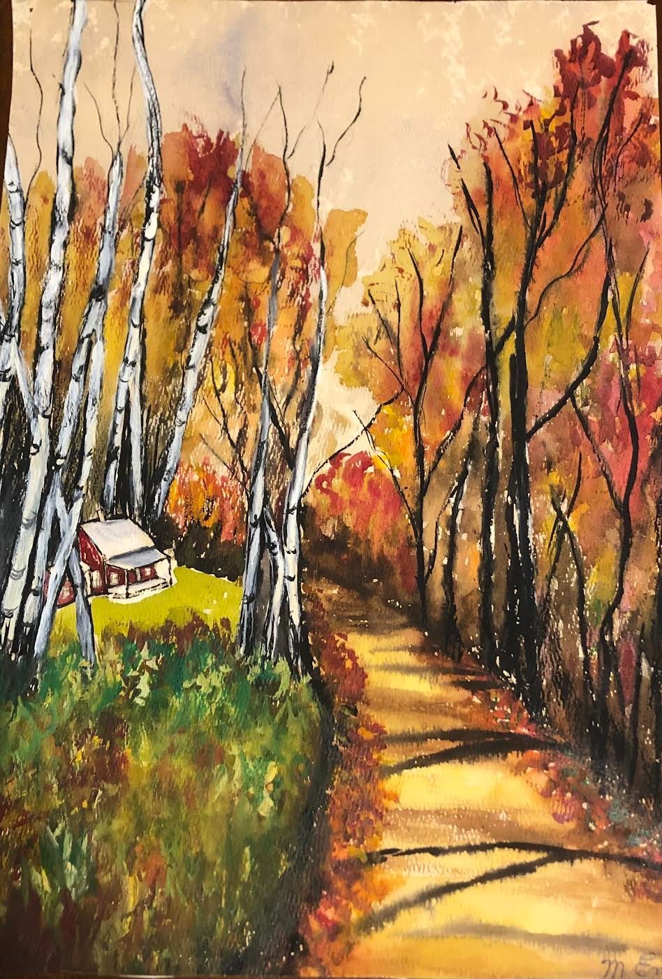 Cabin in the Woods by M Endre Watercolor 16.5″ by 11.5″ Vintage