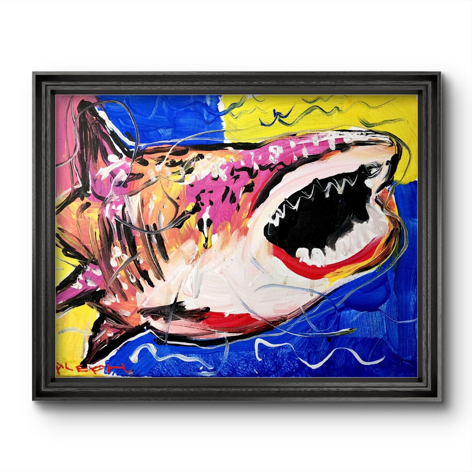 Aleph Hand Painted Shark 11×14 Animals Acrylic Wall Art Home Decor Canvas