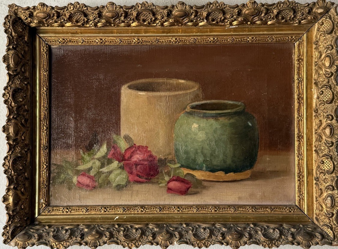 ELEGANT ANTIQUE 19TH CENTURY STILL LIFE REALISM OIL PAINTING OLD VINTAGE ROSES