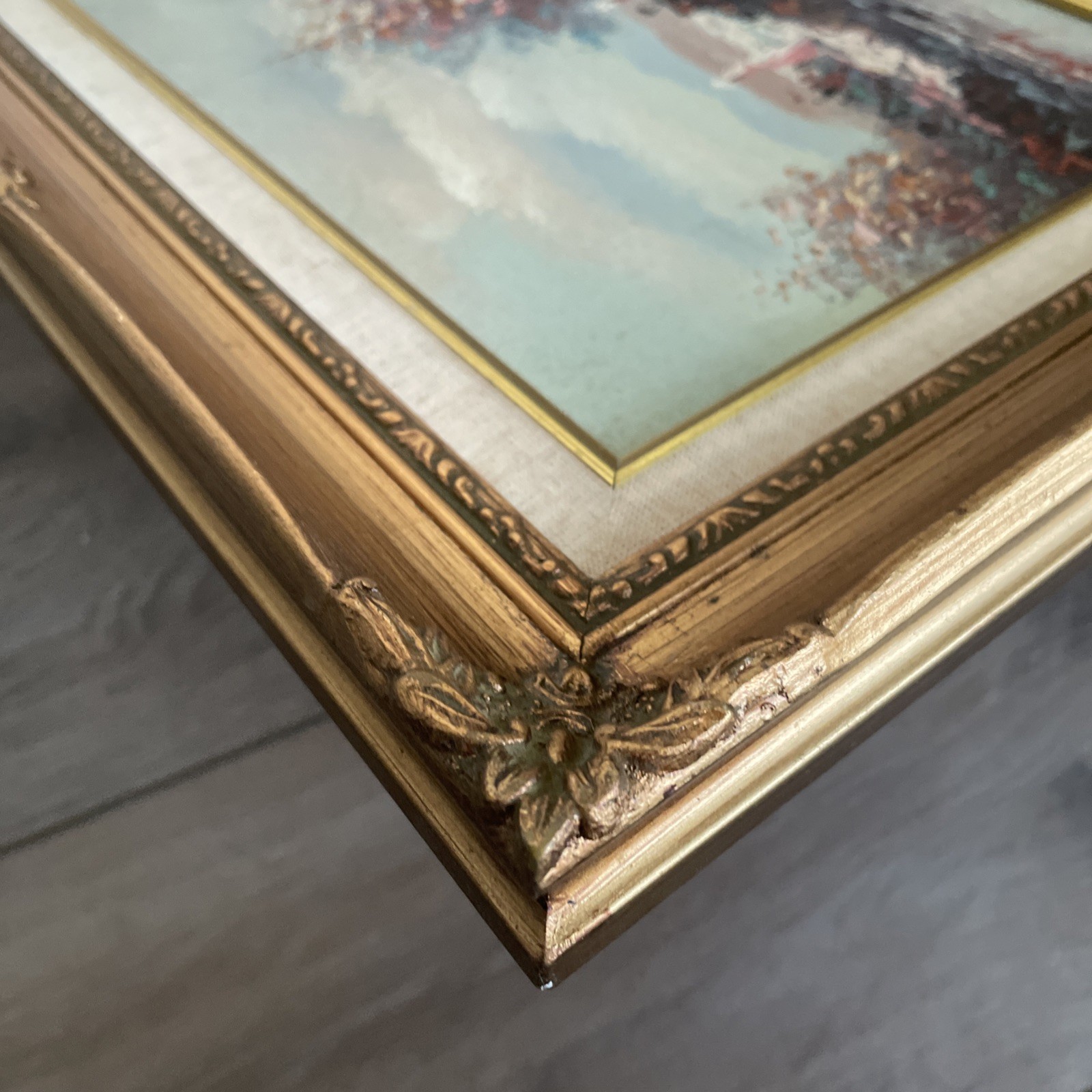 Original Impressionist Oil Painting on Board Victorian Scene Signed Gihong Frame