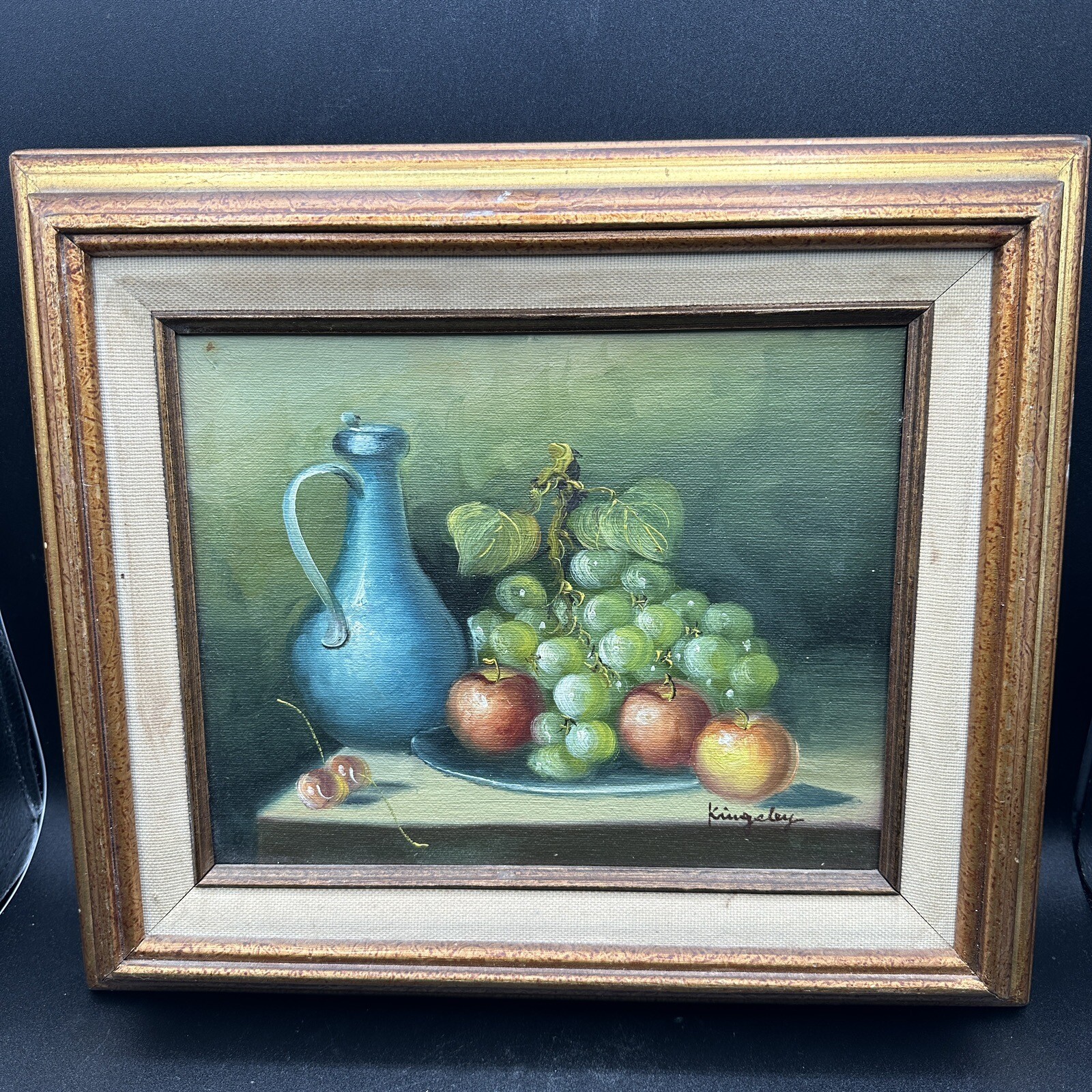 Vintage Framed Still Life Fruit Painting Signed Kingsley Gold Frame Wall Art