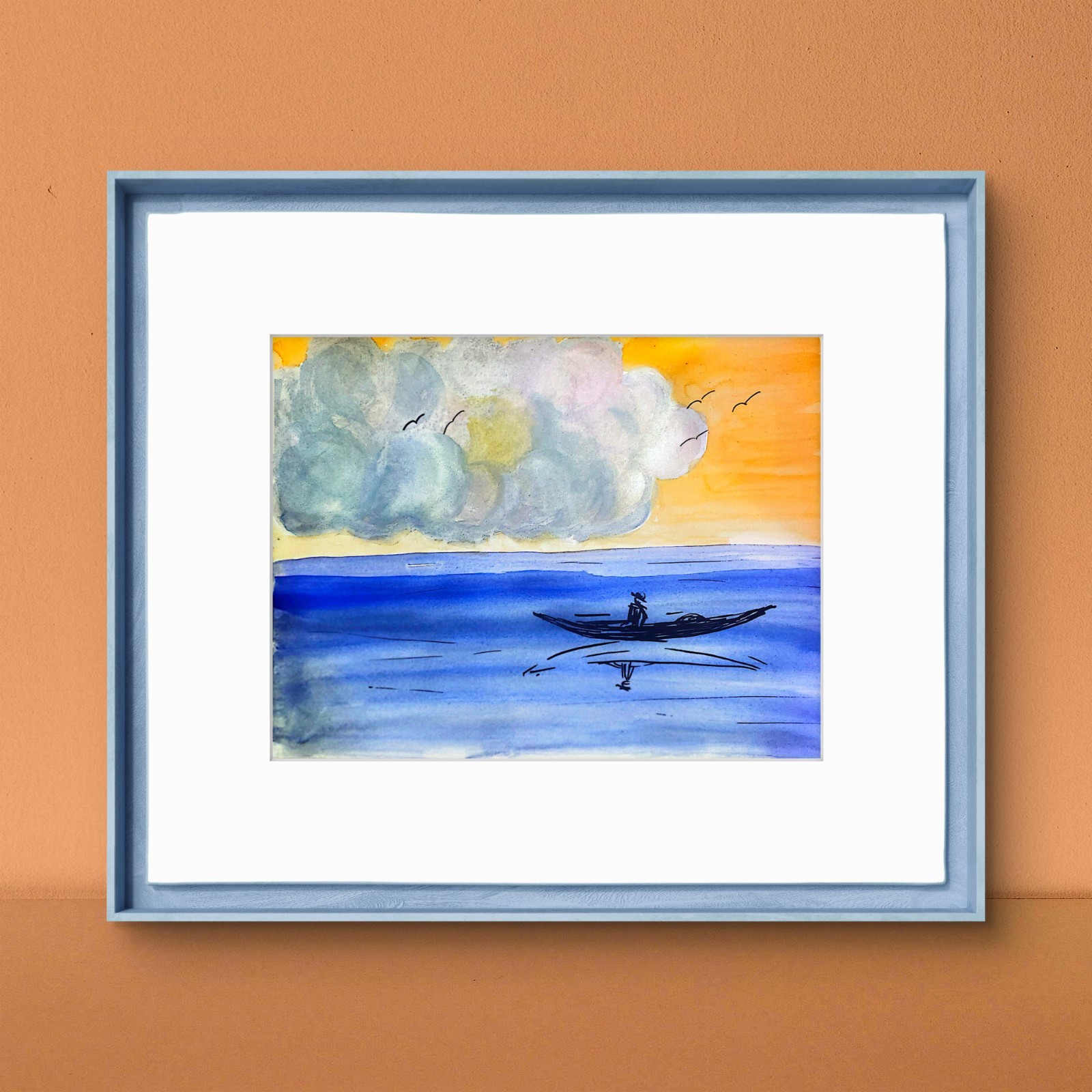 Boater On The Water Contemporary Expressionist Original Multimedia Painting 9×12