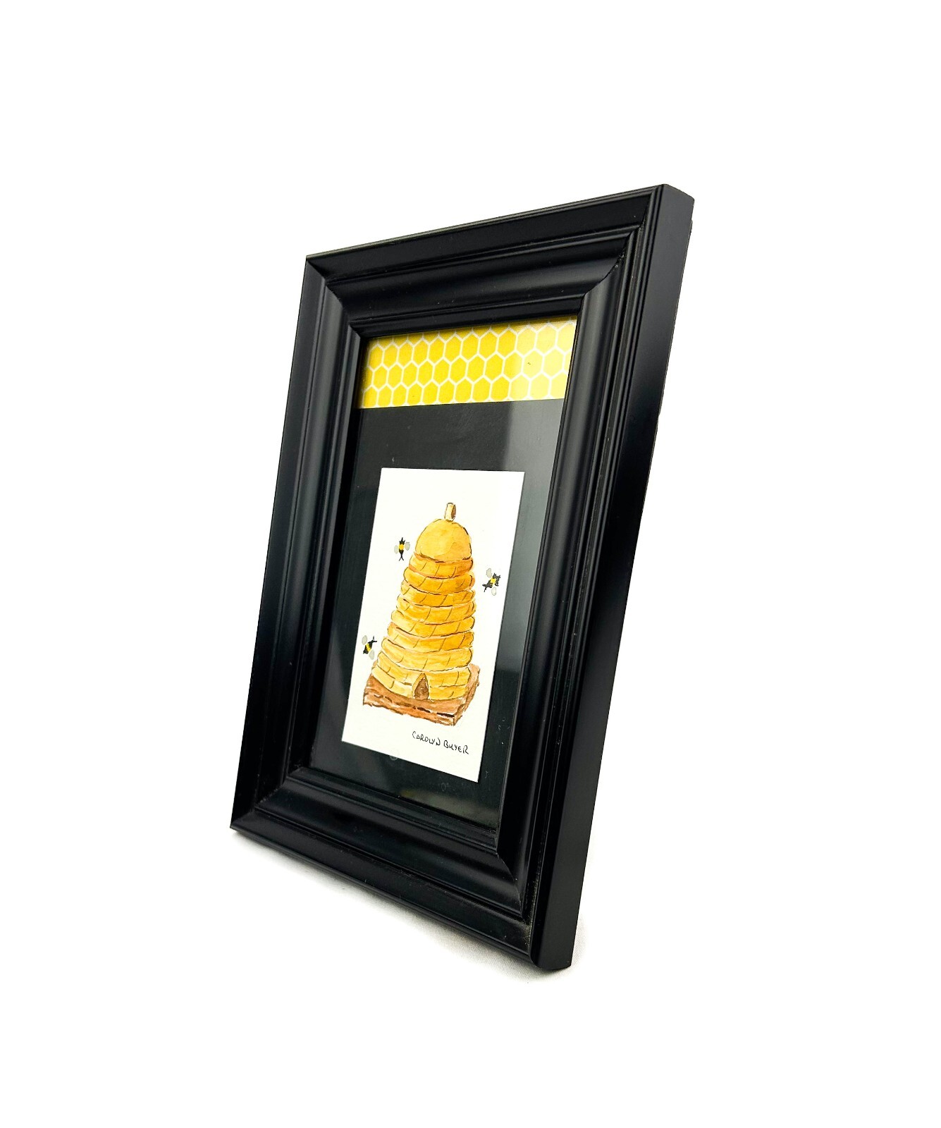 Original Honey Bee Beehive Framed Watercolor, Signed by PA Artist Carolyn Buyer