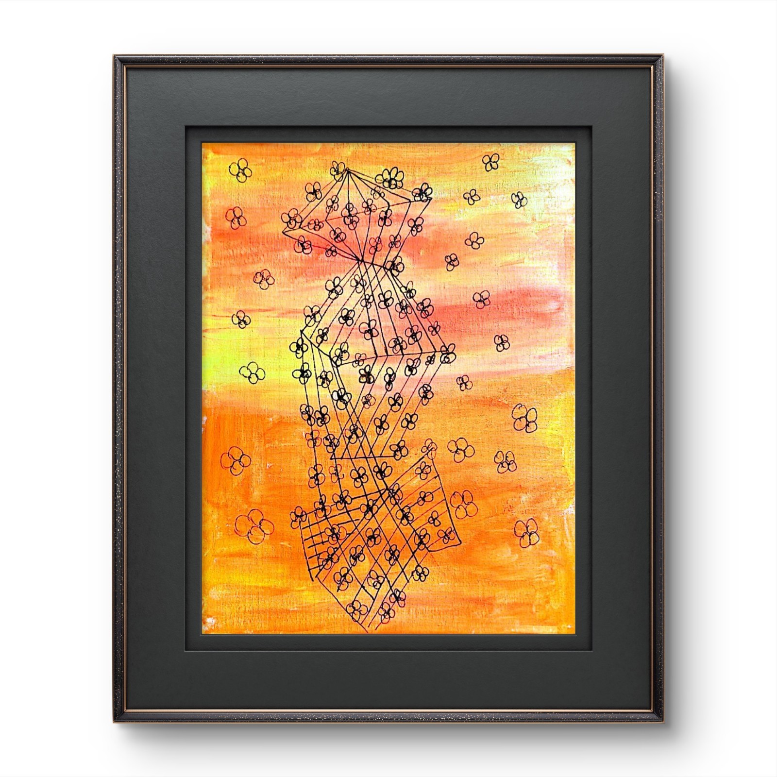 Abstract Geometric Floral Painting 11×14 Original Acrylic Line Art