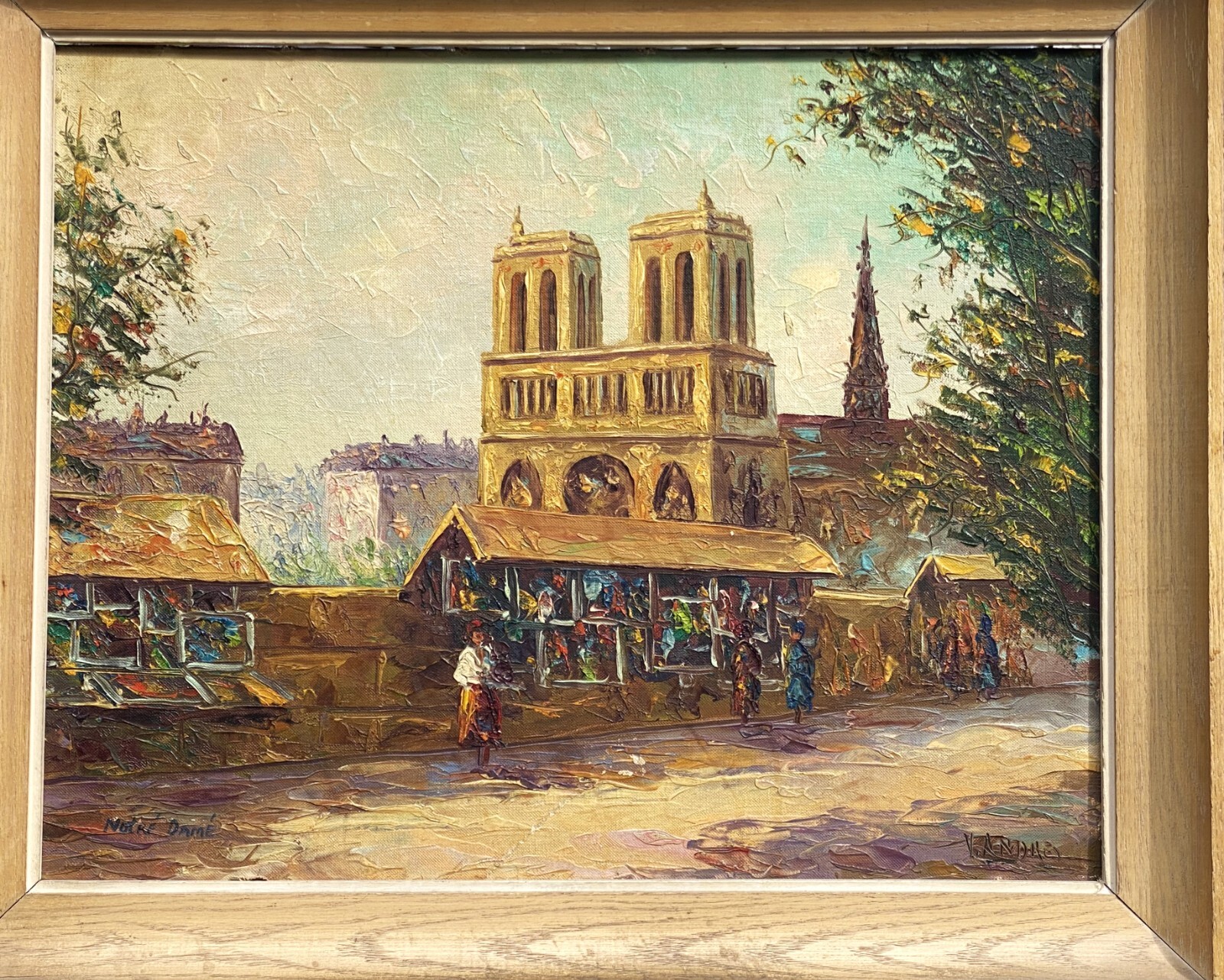 V. Andres (French, 20th C), VTG mid- 20th C Original Textured O/B «Notre Dame»!