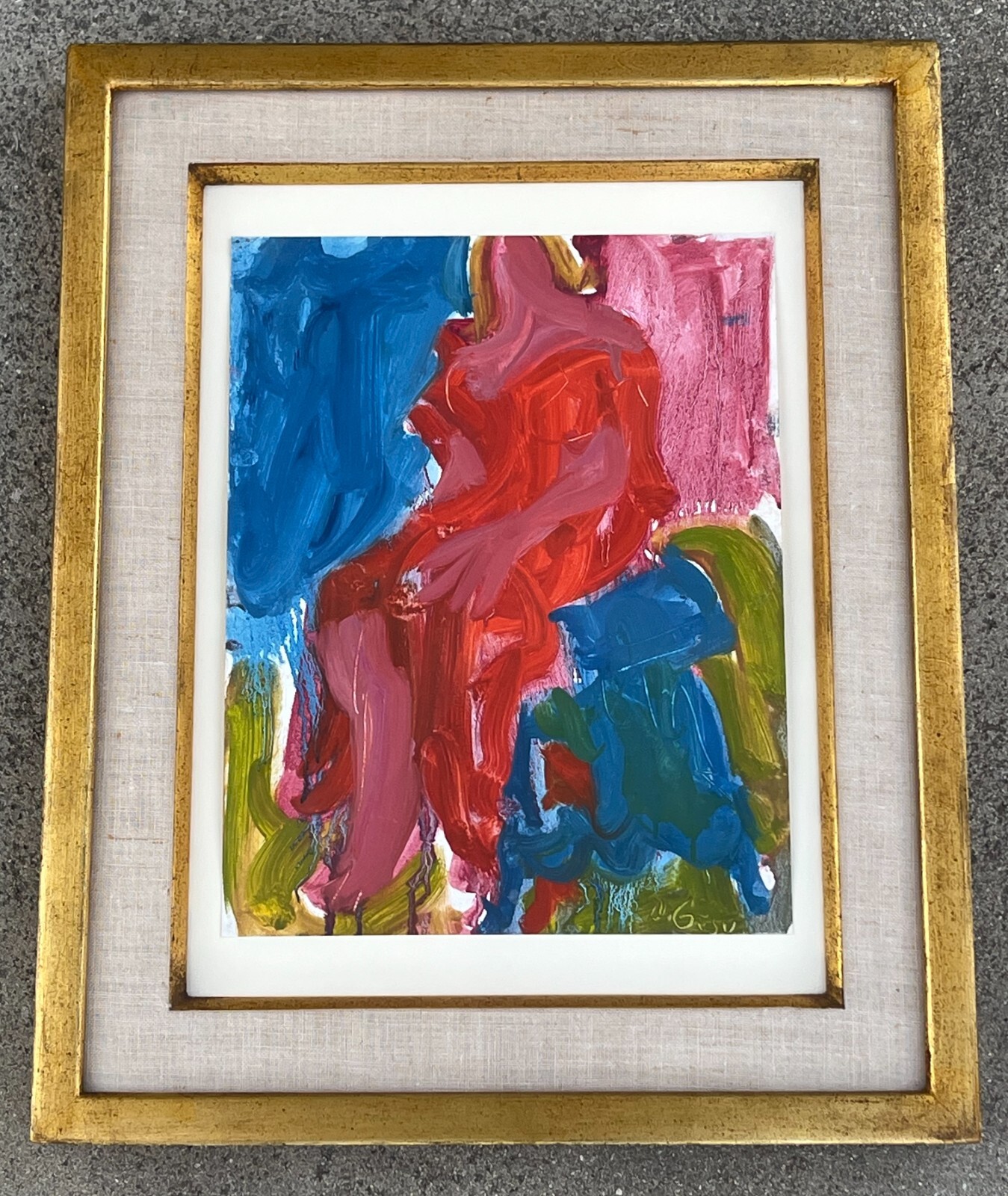 Victor Di Gesu Impressionist «Woman in Red» Oil and Graphite on Paper. Signed