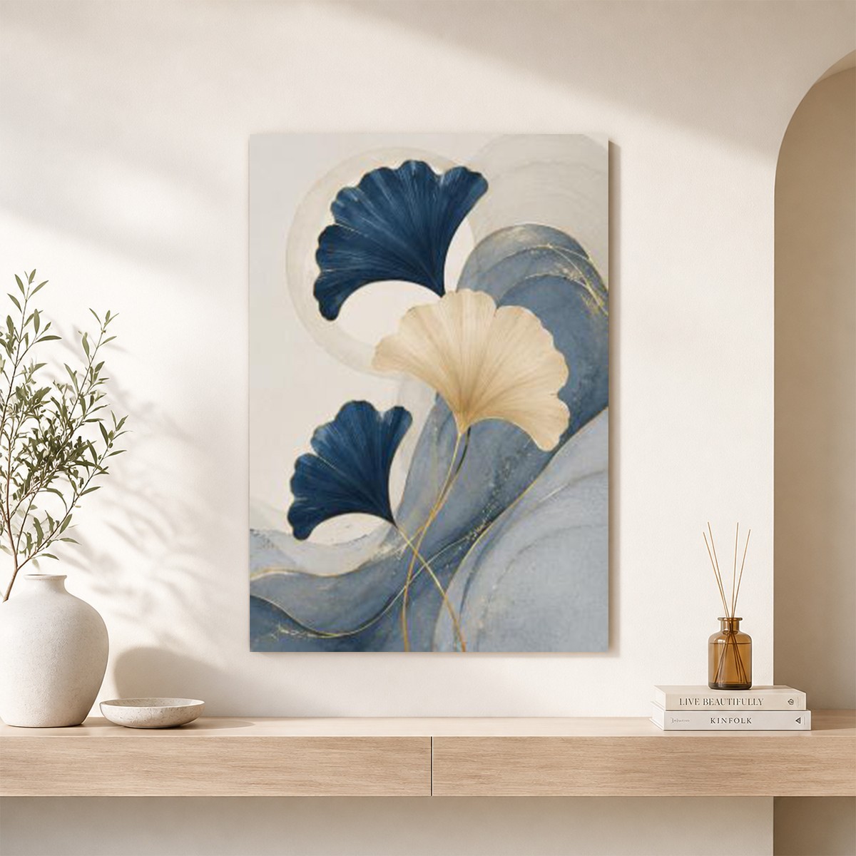 Blue Ginkgo Leaf Canvas Wall Art Abstract Botanical Print Modern Home Decor Gift