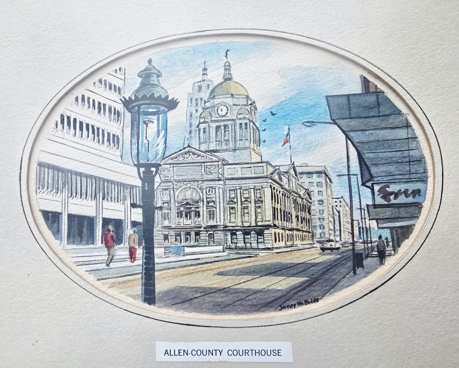 James McBride Original Watercolor – Allen County Courthouse Fort Wayne, Indiana