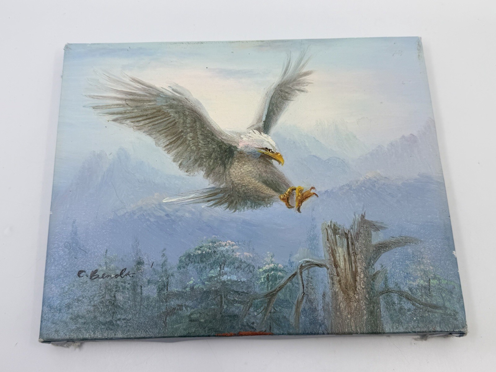 Bald Eagle in Flight Signed C. Benolt 3D Oil Painting 10×8